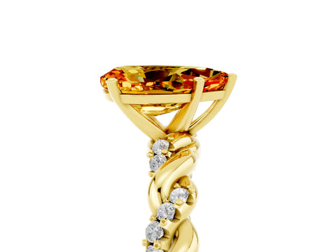 Yellow gold Pear Cut Citrine Solitaire Ring with Twisted Band and Pavé Accents_5