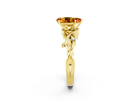 Yellow gold Pear Cut Citrine Solitaire Ring with Twisted Band and Prong Setting_2