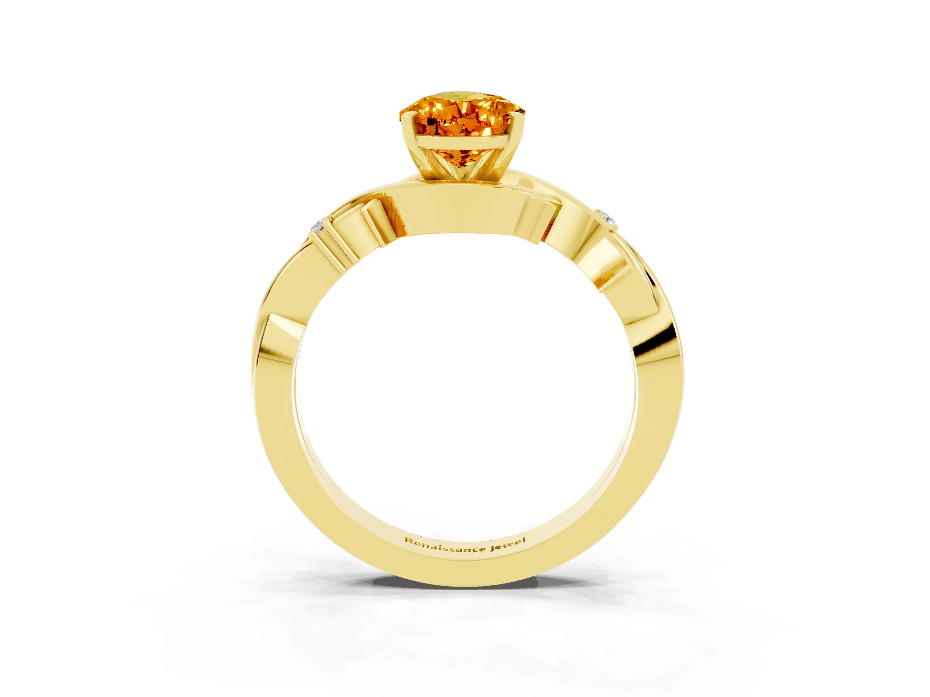 Yellow gold Pear Cut Citrine Solitaire Ring with Twisted Band and Prong Setting_3