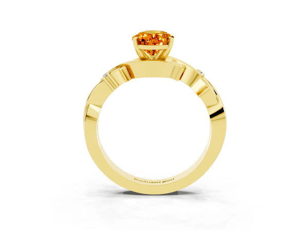 Yellow gold Pear Cut Citrine Solitaire Ring with Twisted Band and Prong Setting