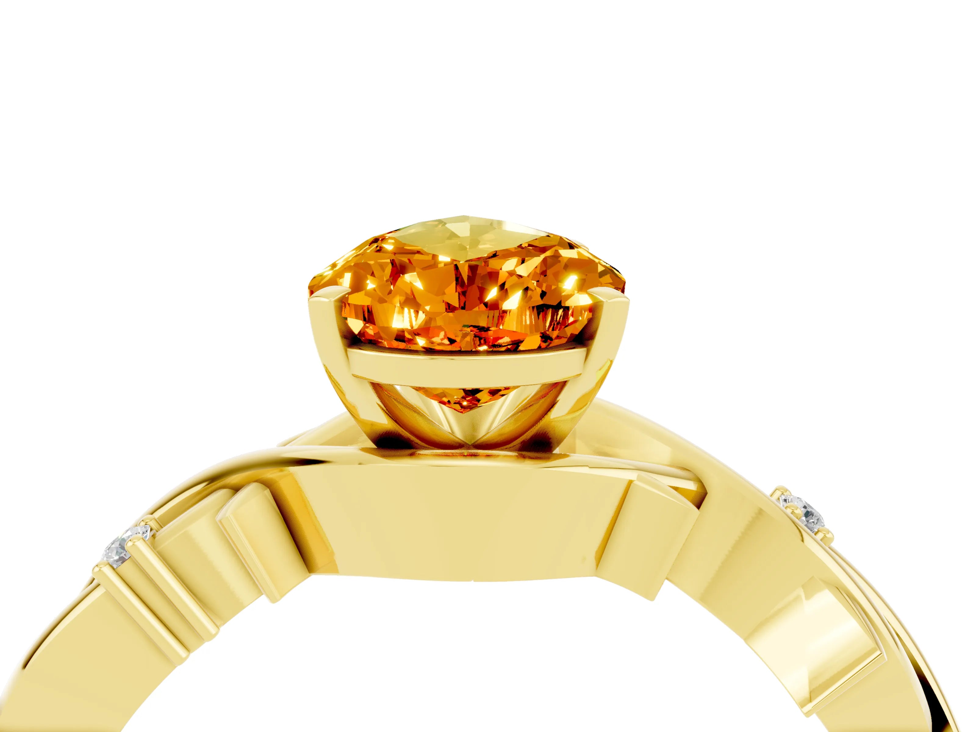 Yellow gold Pear Cut Citrine Solitaire Ring with Twisted Band and Prong Setting_4