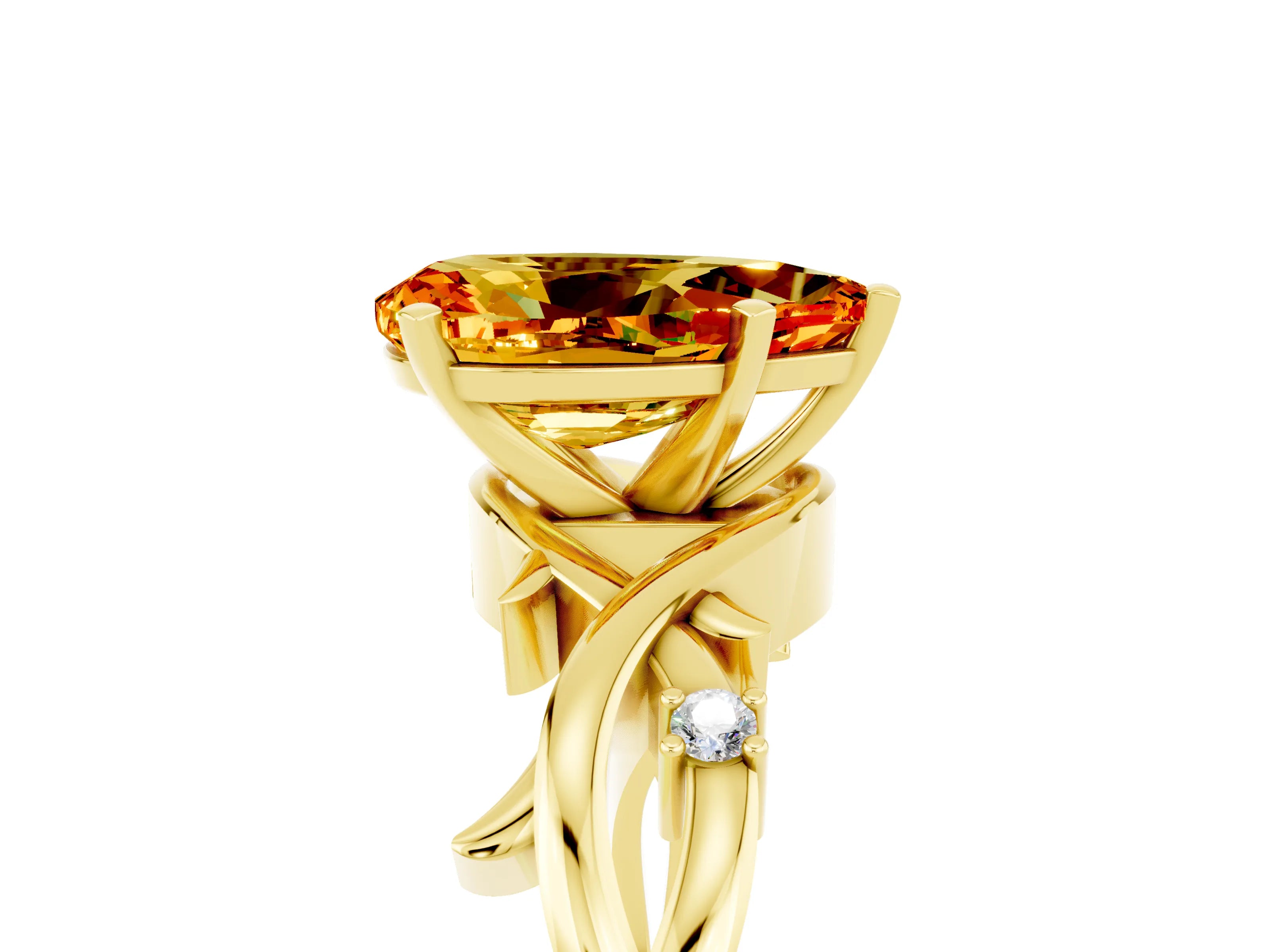 Yellow gold Pear Cut Citrine Solitaire Ring with Twisted Band and Prong Setting_5