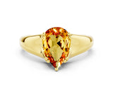 Yellow gold Pear Cut Citrine Solitaire Ring with Wide Band and Prong Setting