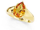 Yellow gold Pear Cut Citrine Solitaire Ring with Wide Band and Prong Setting_1