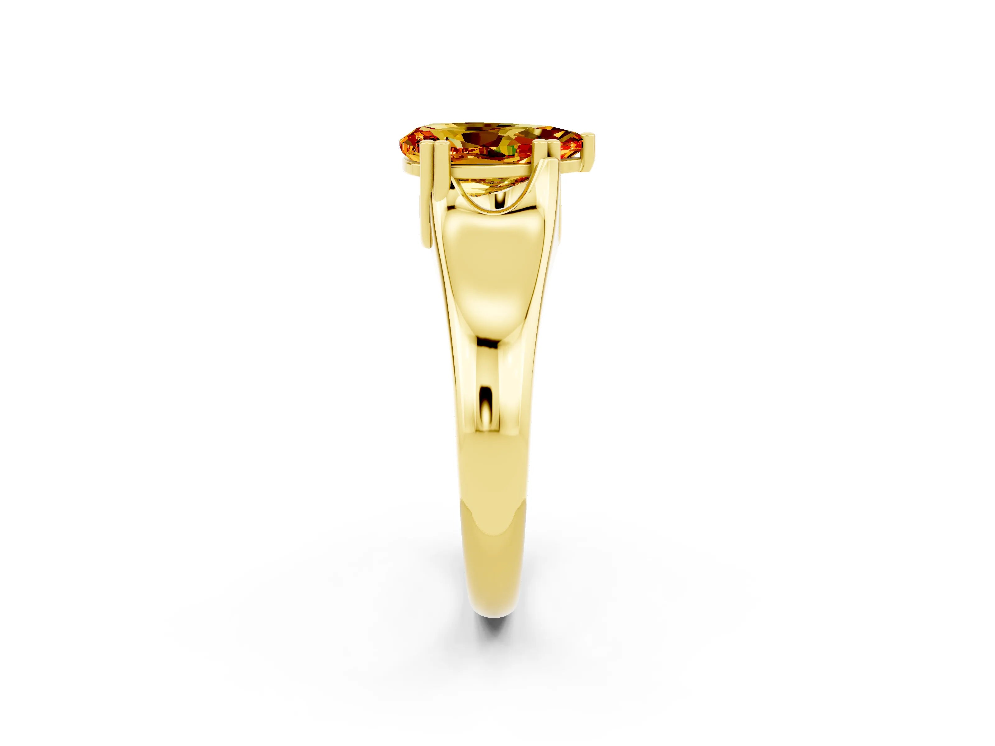 Yellow gold Pear Cut Citrine Solitaire Ring with Wide Band and Prong Setting_2
