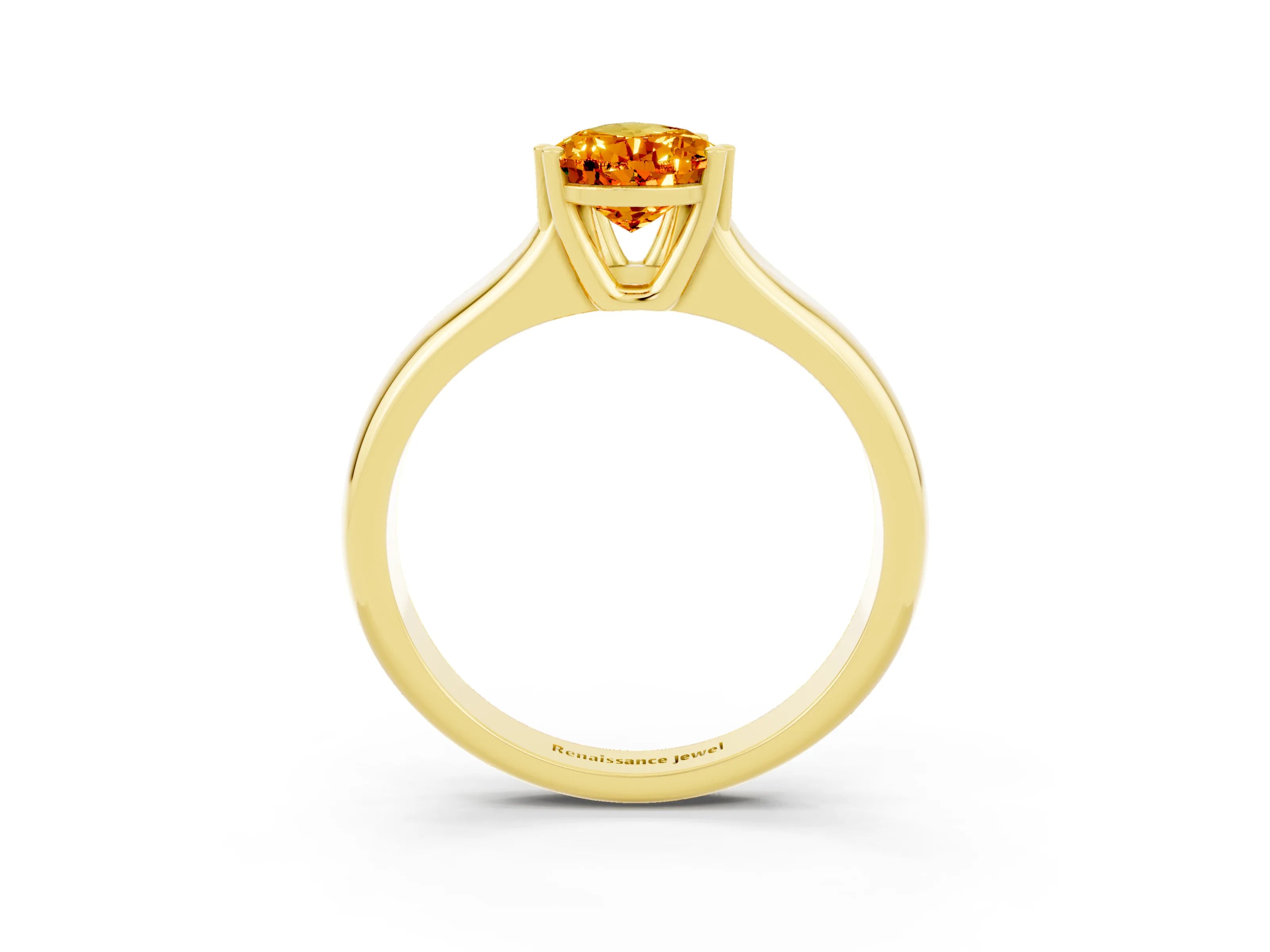 Yellow gold Pear Cut Citrine Solitaire Ring with Wide Band and Prong Setting_3