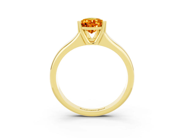 Yellow gold Pear Cut Citrine Solitaire Ring with Wide Band and Prong Setting