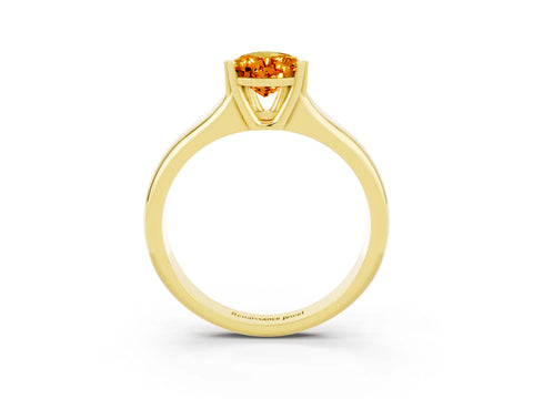 Yellow gold Pear Cut Citrine Solitaire Ring with Wide Band and Prong Setting_3