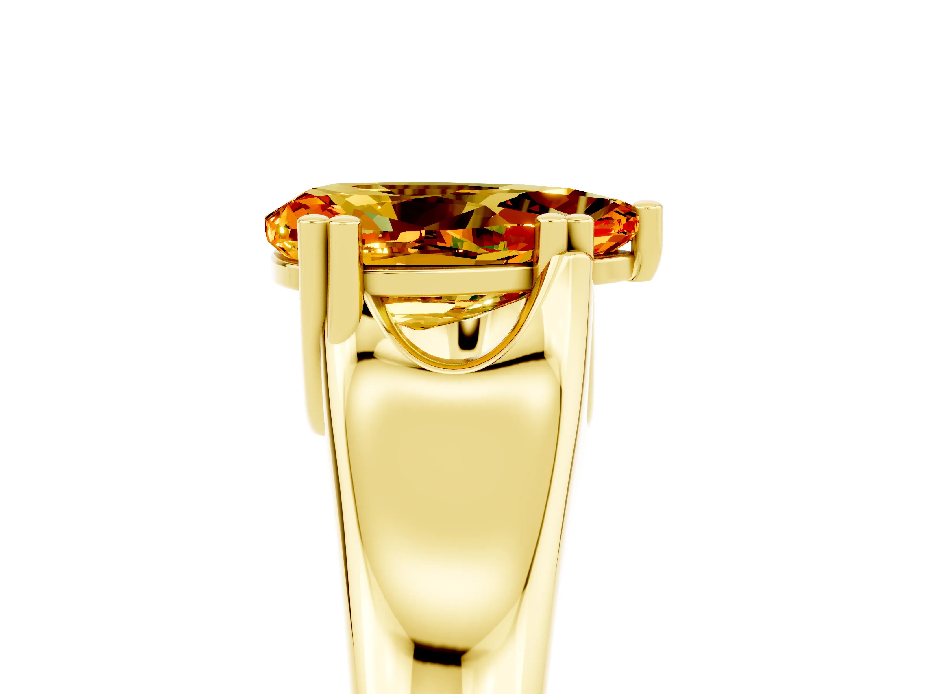 Yellow gold Pear Cut Citrine Solitaire Ring with Wide Band and Prong Setting_5