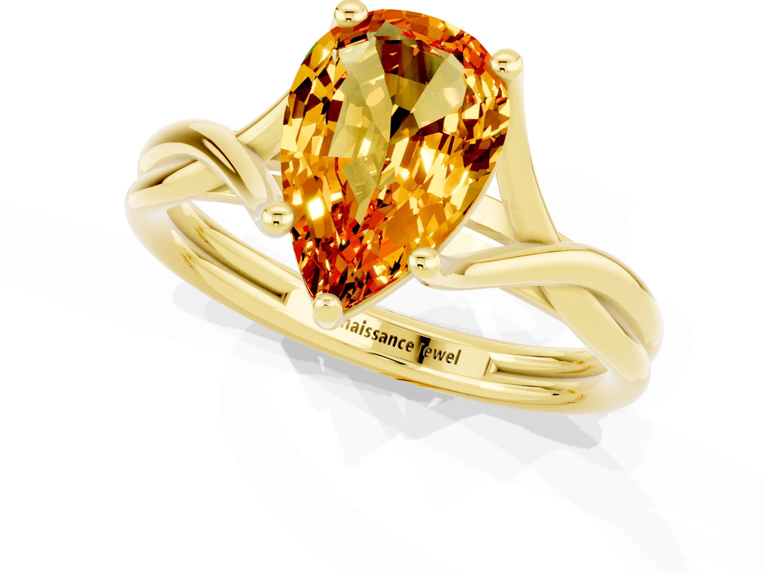 Yellow gold Pear Cut Citrine Solitaire Twist Band Prong Setting Ring_37