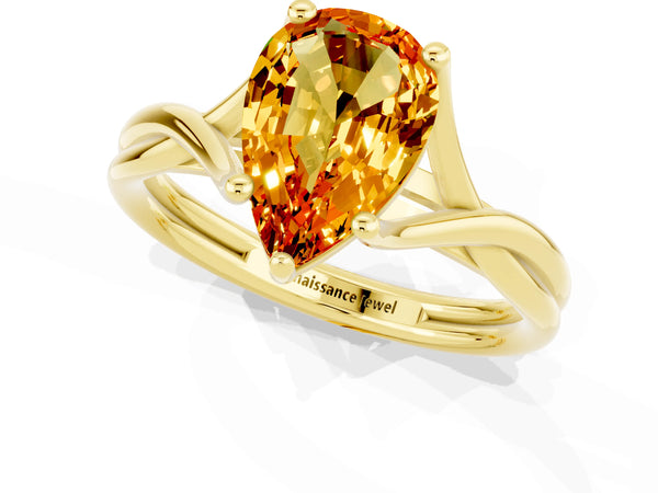 Yellow gold Pear Cut Citrine Solitaire Twist Band Prong Setting Ring