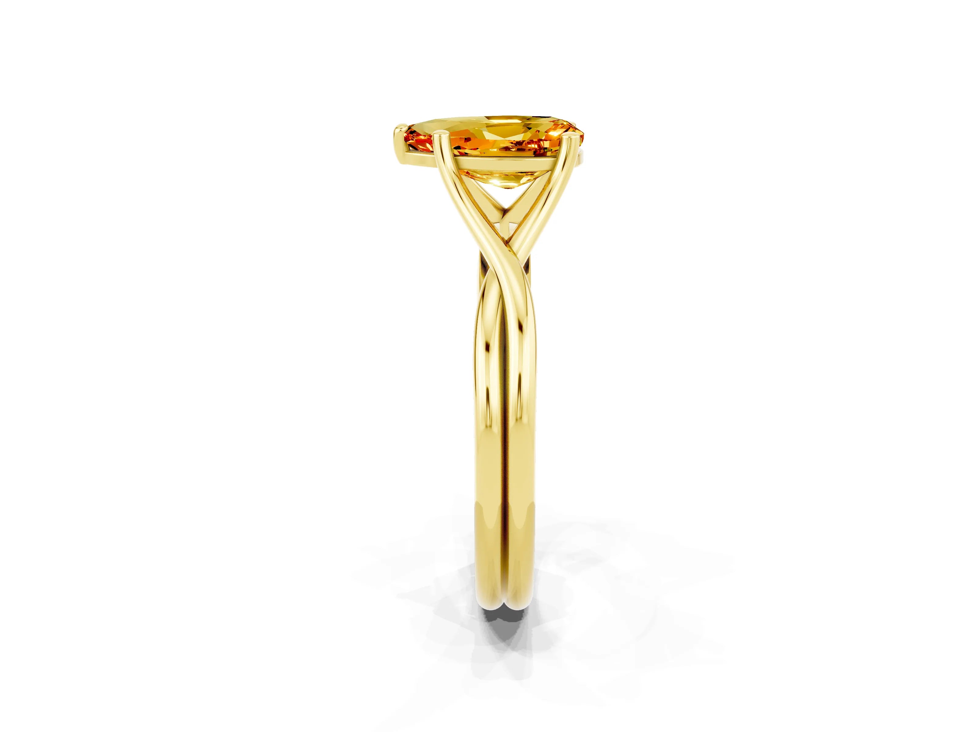 Yellow gold Pear Cut Citrine Solitaire Twist Band Prong Setting Ring_38