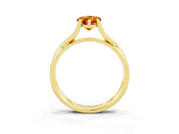 Yellow gold Pear Cut Citrine Solitaire Twist Band Prong Setting Ring