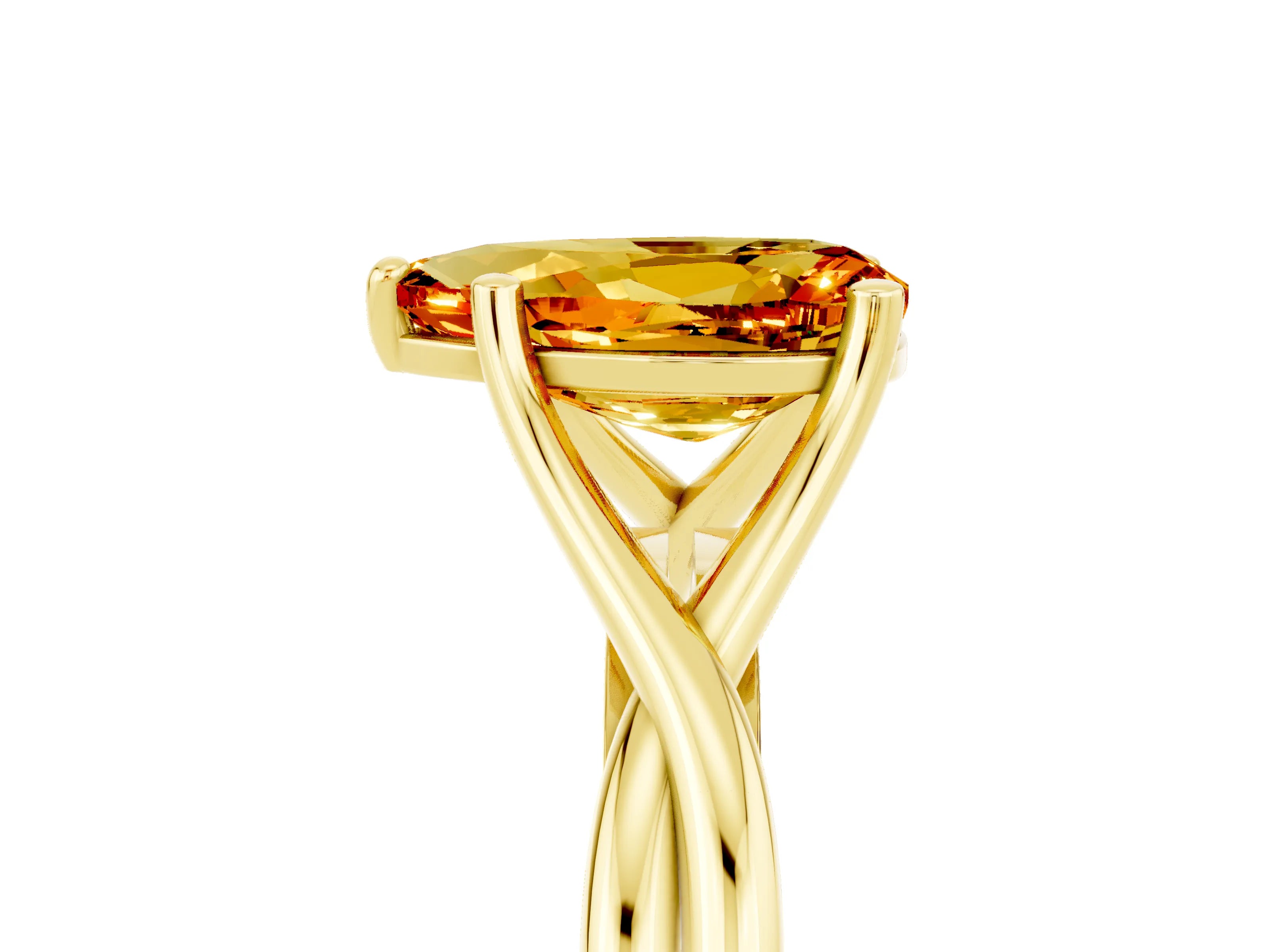 Yellow gold Pear Cut Citrine Solitaire Twist Band Prong Setting Ring_41