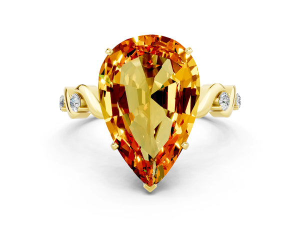 Yellow gold Pear Cut Citrine Solitaire Twisted Band with Round  Accents and Prong Setting