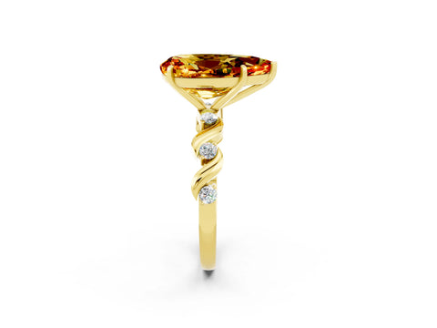 Yellow gold Pear Cut Citrine Solitaire Twisted Band with Round  Accents and Prong Setting_14