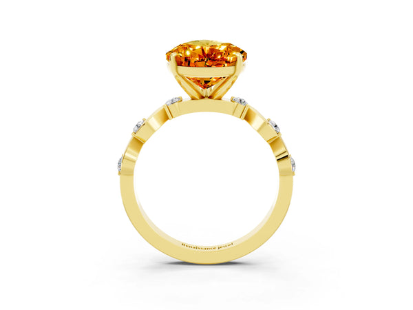 Yellow gold Pear Cut Citrine Solitaire Twisted Band with Round  Accents and Prong Setting