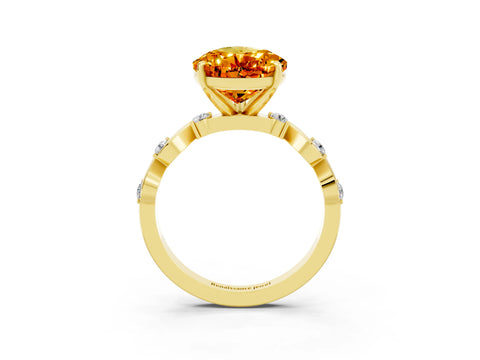 Yellow gold Pear Cut Citrine Solitaire Twisted Band with Round  Accents and Prong Setting_15