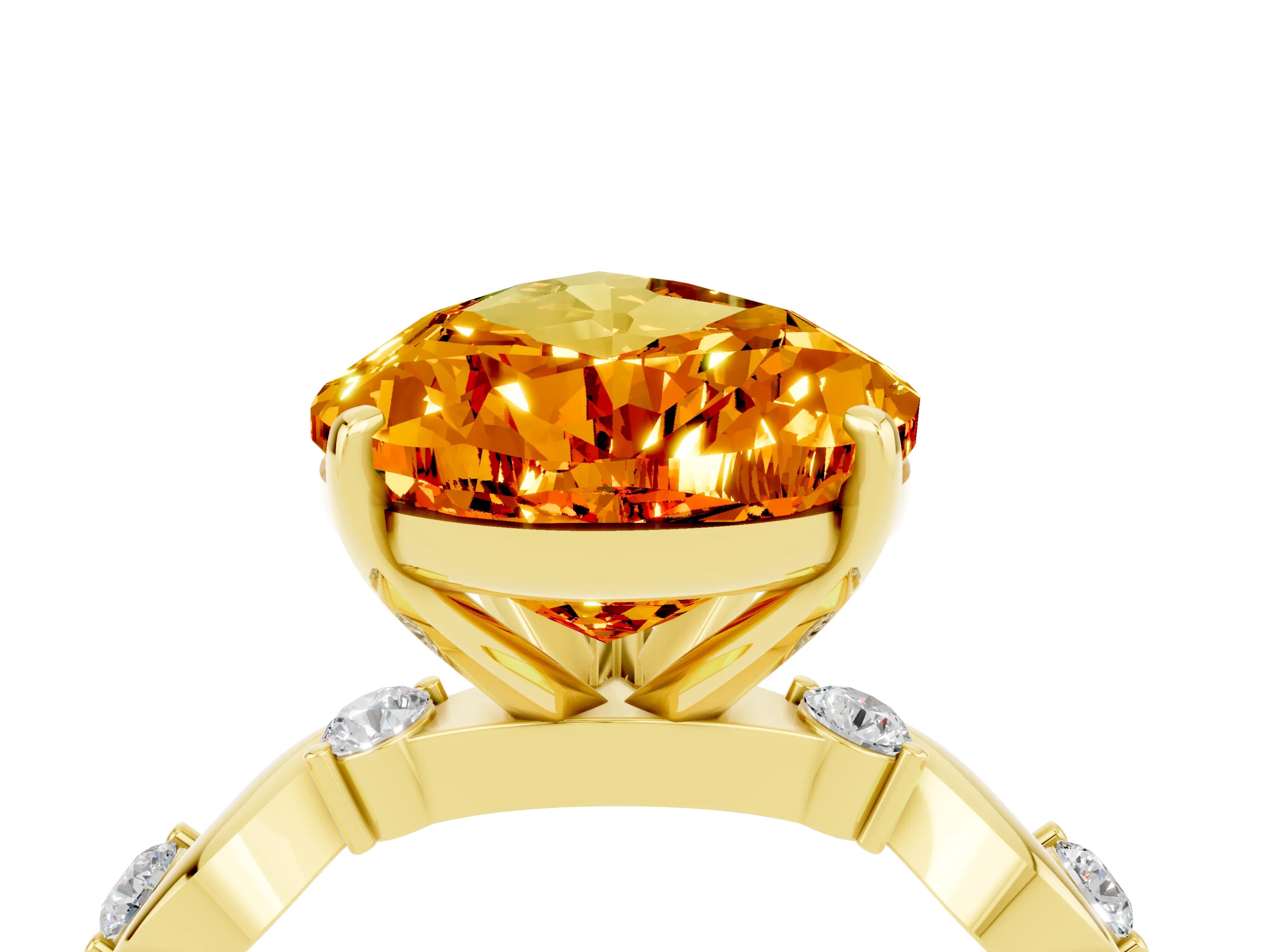 Yellow gold Pear Cut Citrine Solitaire Twisted Band with Round  Accents and Prong Setting_16