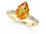 Yellow gold Pear Cut Citrine Solitaire with Side Baguettes and Channel Set Band_1