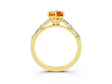 Yellow gold Pear Cut Citrine Solitaire with Side Baguettes and Channel Set Band_3