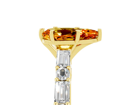 Yellow gold Pear Cut Citrine Solitaire with Side Baguettes and Channel Set Band_5