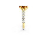 Yellow gold Pear Cut Citrine Solitaire with Side Stones, Pave Band, Four-Prong Setting_38