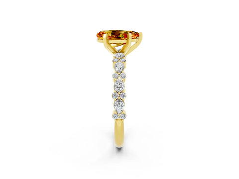 Yellow gold Pear Cut Citrine Solitaire with Side Stones, Pave Band, Four-Prong Setting_38