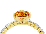 Yellow gold Pear Cut Citrine Solitaire with Side Stones, Pave Band, Four-Prong Setting_40