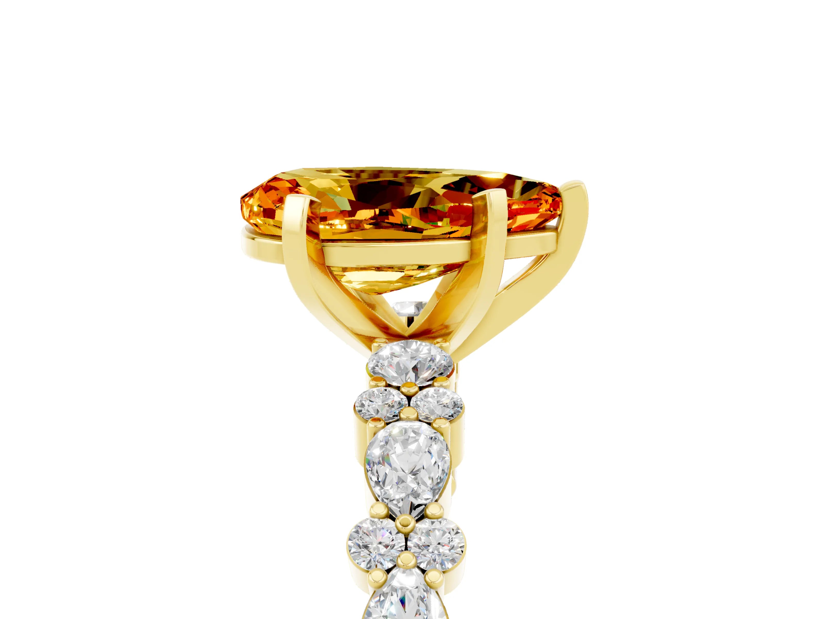 Yellow gold Pear Cut Citrine Solitaire with Side Stones, Pave Band, Four-Prong Setting_41