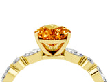 Yellow gold Pear Cut Citrine Solitaire with Side Stones on a Pavé Band and Four-Prong Setting_4