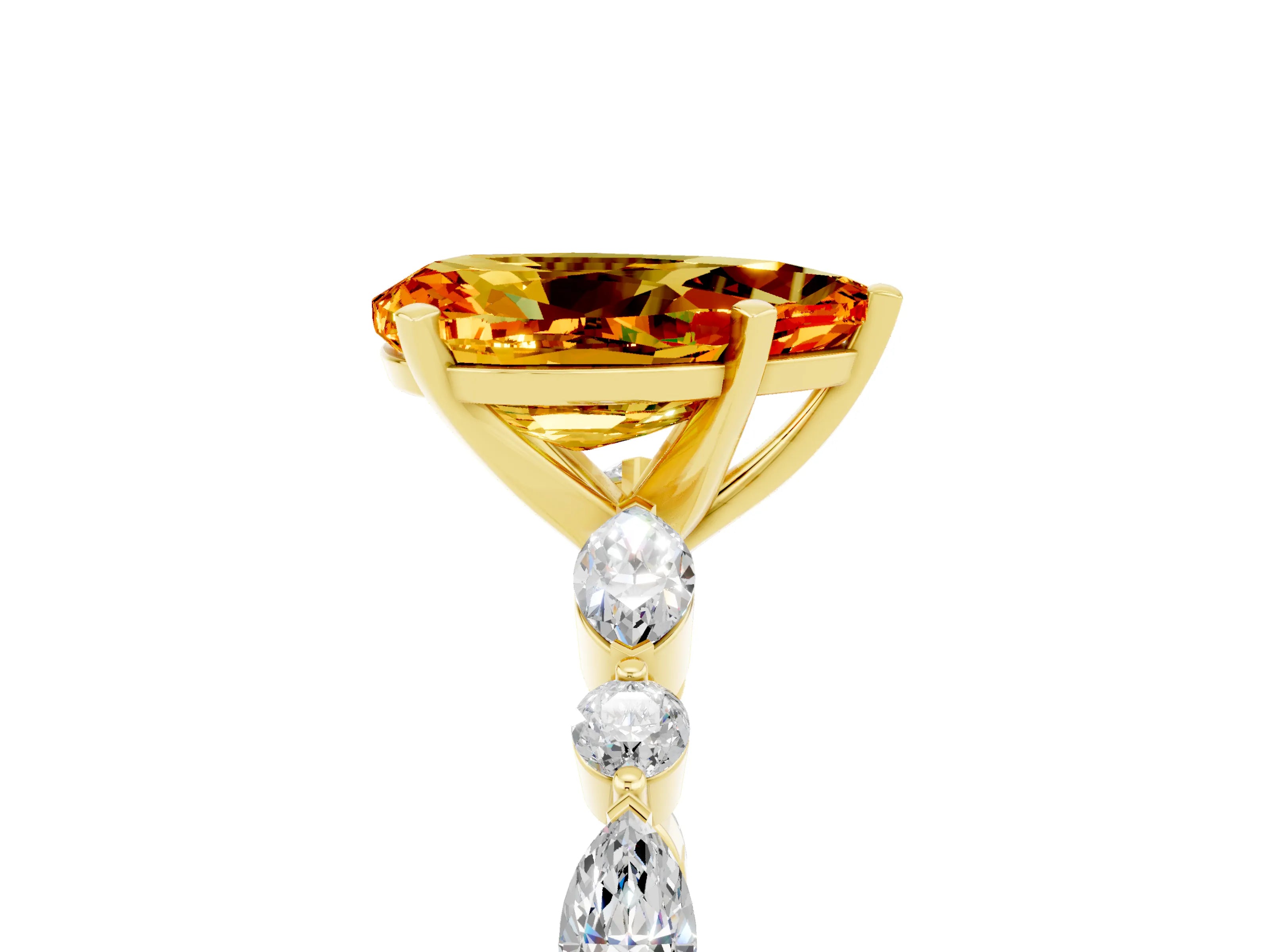 Yellow gold Pear Cut Citrine Solitaire with Side Stones on a Pavé Band and Four-Prong Setting_5