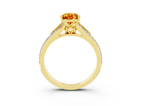 Yellow gold Pear Cut Citrine Split Shank Engagement Ring with Pavé Band_3