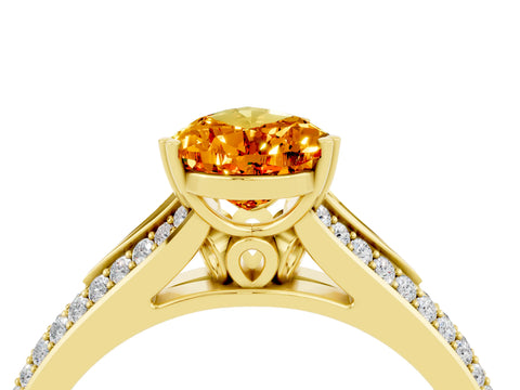 Yellow gold Pear Cut Citrine Split Shank Engagement Ring with Pavé Band_4