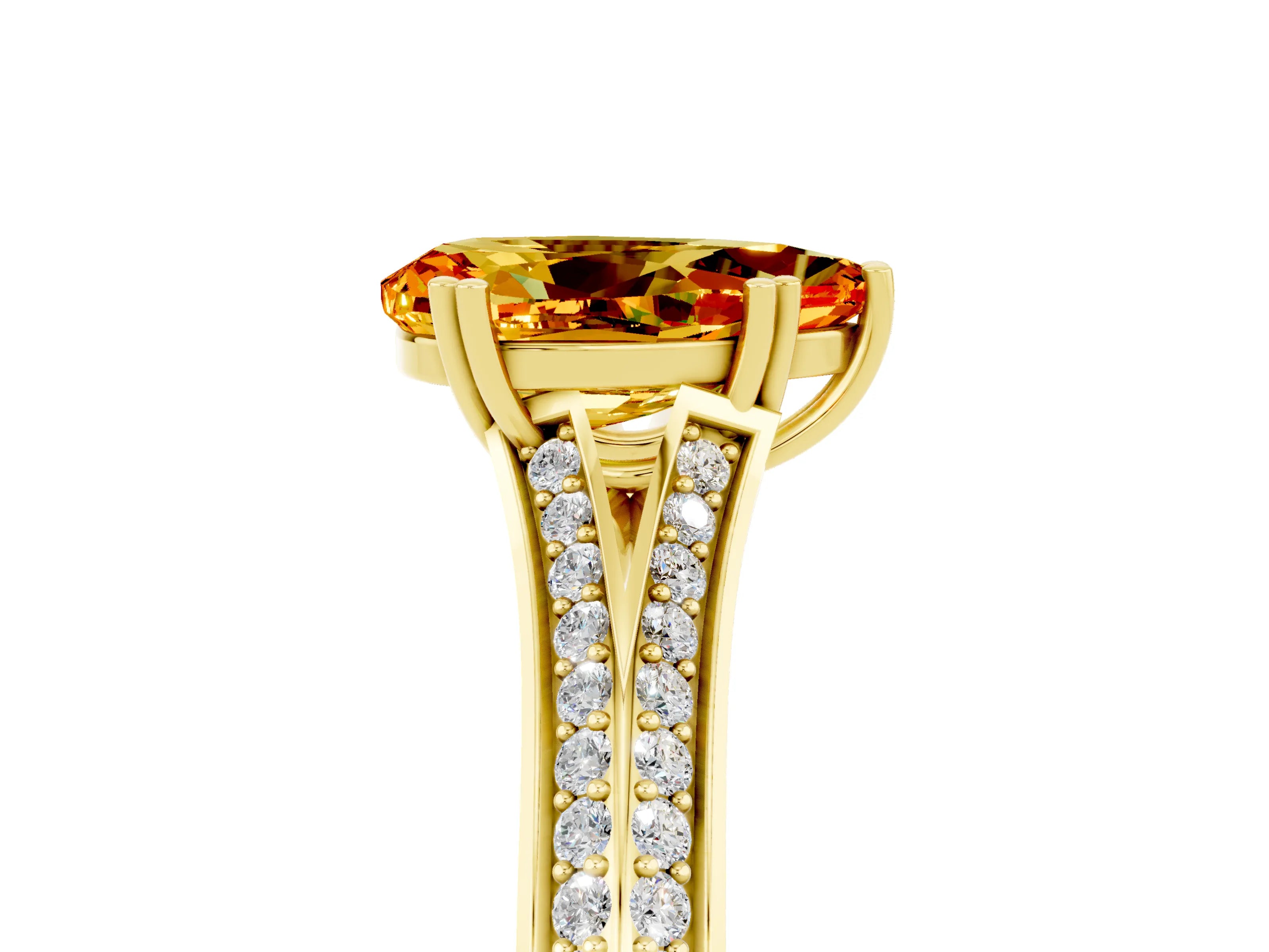 Yellow gold Pear Cut Citrine Split Shank Engagement Ring with Pavé Band_5