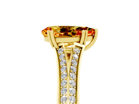 Yellow gold Pear Cut Citrine Split Shank Engagement Ring with Pavé Band_5