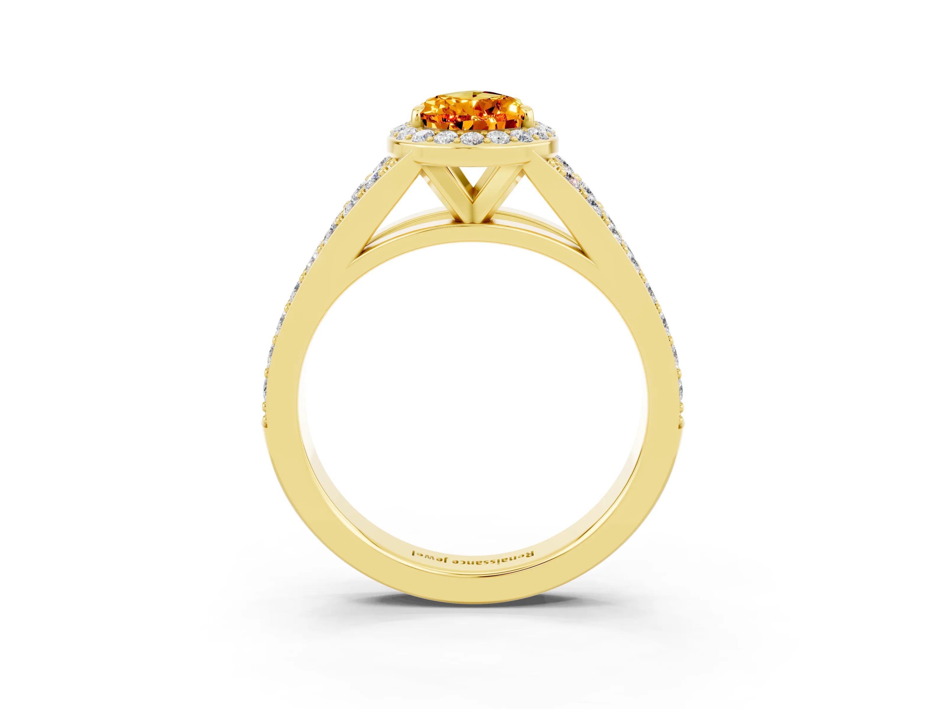 Yellow gold Pear Cut Citrine Split Shank Halo Ring with Four-Prong Setting_15