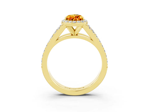 Yellow gold Pear Cut Citrine Split Shank Halo Ring with Four-Prong Setting_15