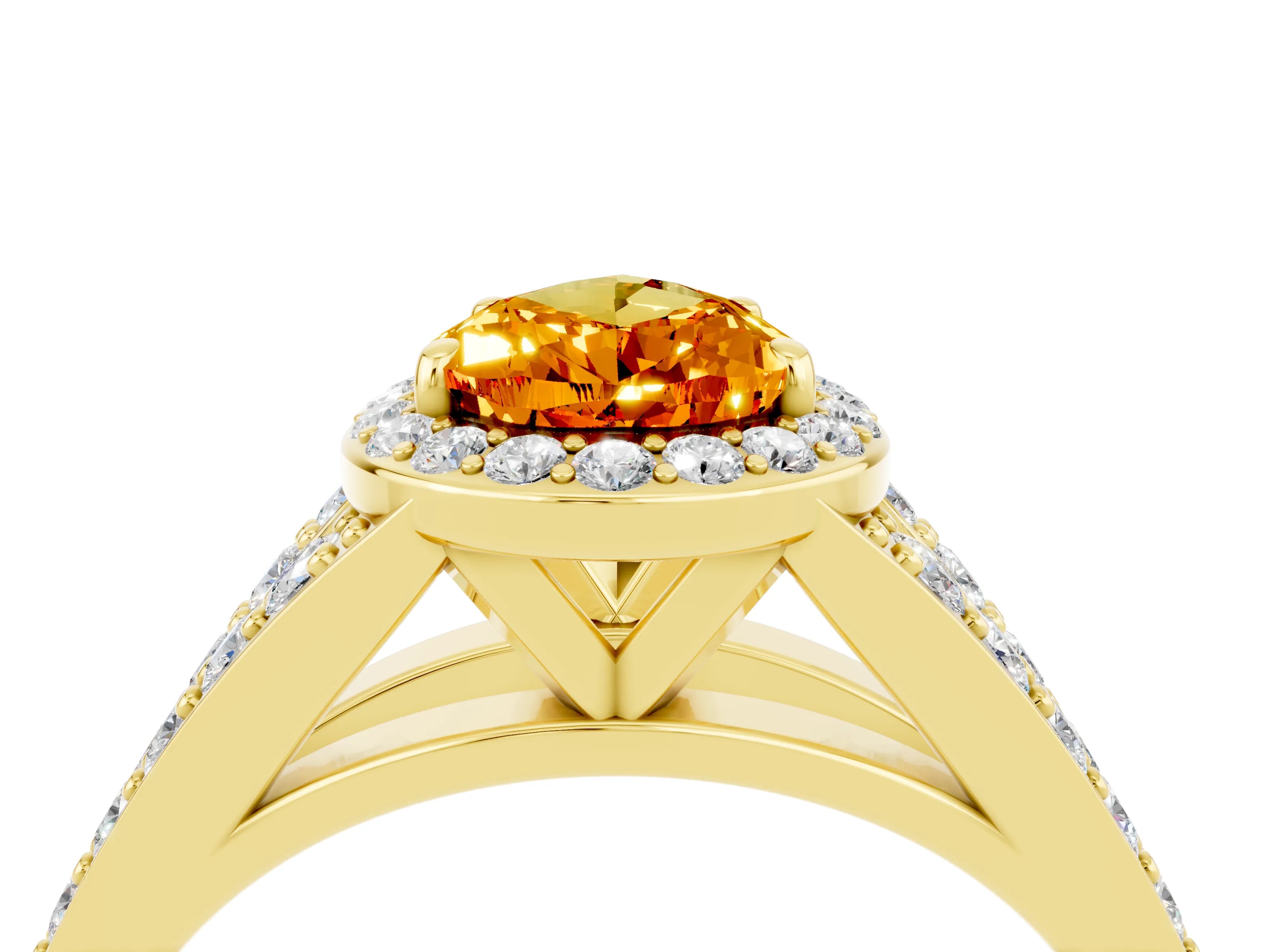 Yellow gold Pear Cut Citrine Split Shank Halo Ring with Four-Prong Setting_16