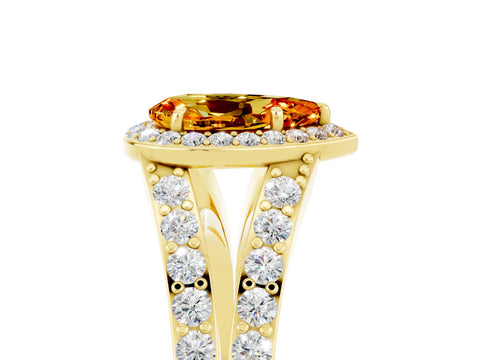 Yellow gold Pear Cut Citrine Split Shank Halo Ring with Four-Prong Setting_17