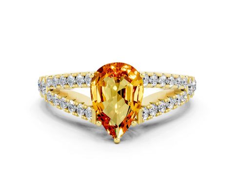 Yellow gold Pear Cut Citrine Split Shank Pavé Engagement Ring with Four-Prong Setting_12