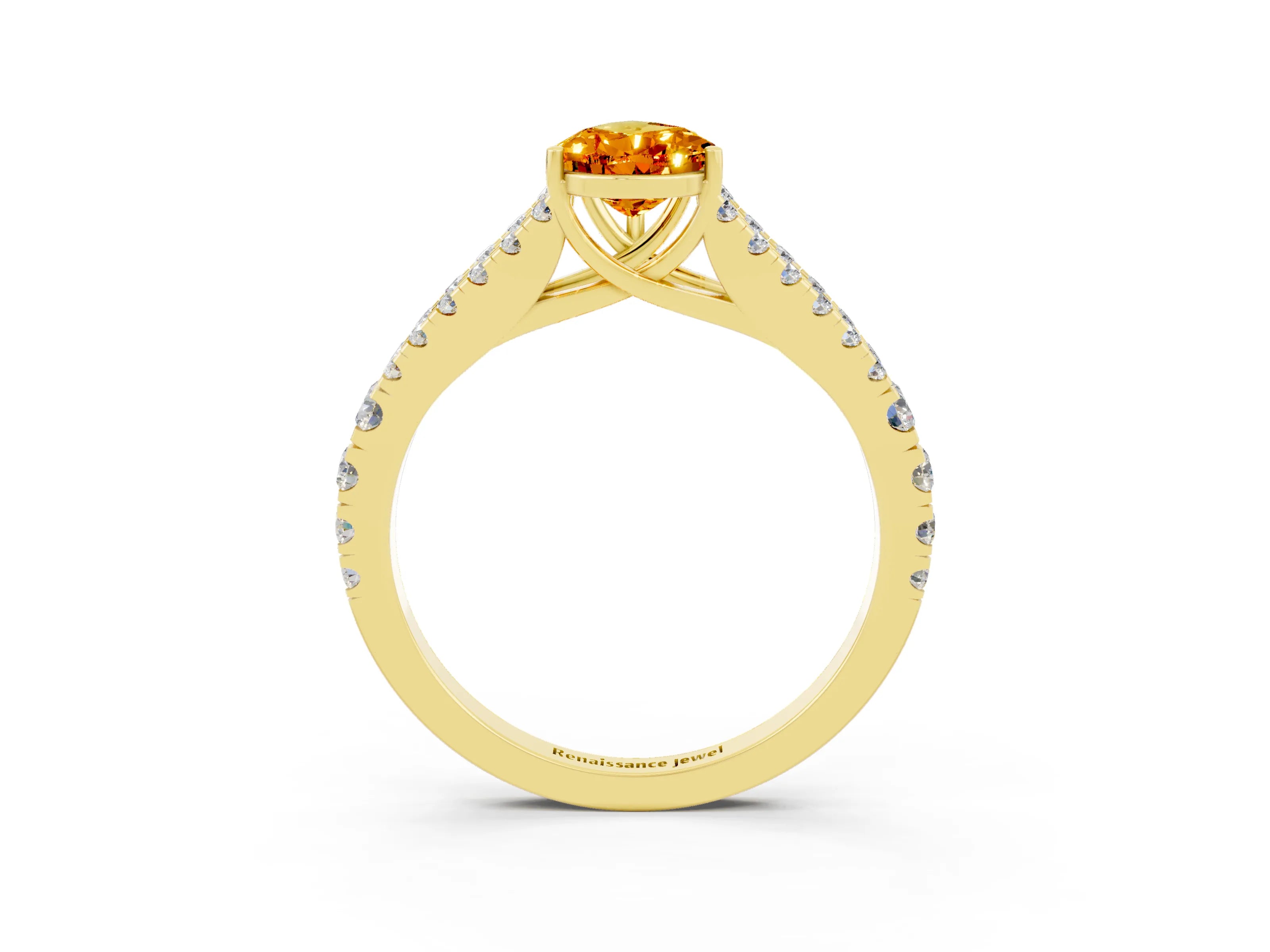 Yellow gold Pear Cut Citrine Split Shank Pavé Engagement Ring with Four-Prong Setting_15