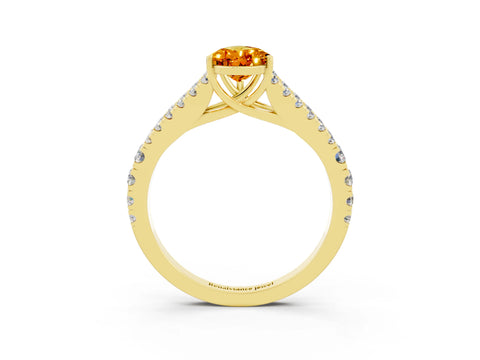 Yellow gold Pear Cut Citrine Split Shank Pavé Engagement Ring with Four-Prong Setting_15