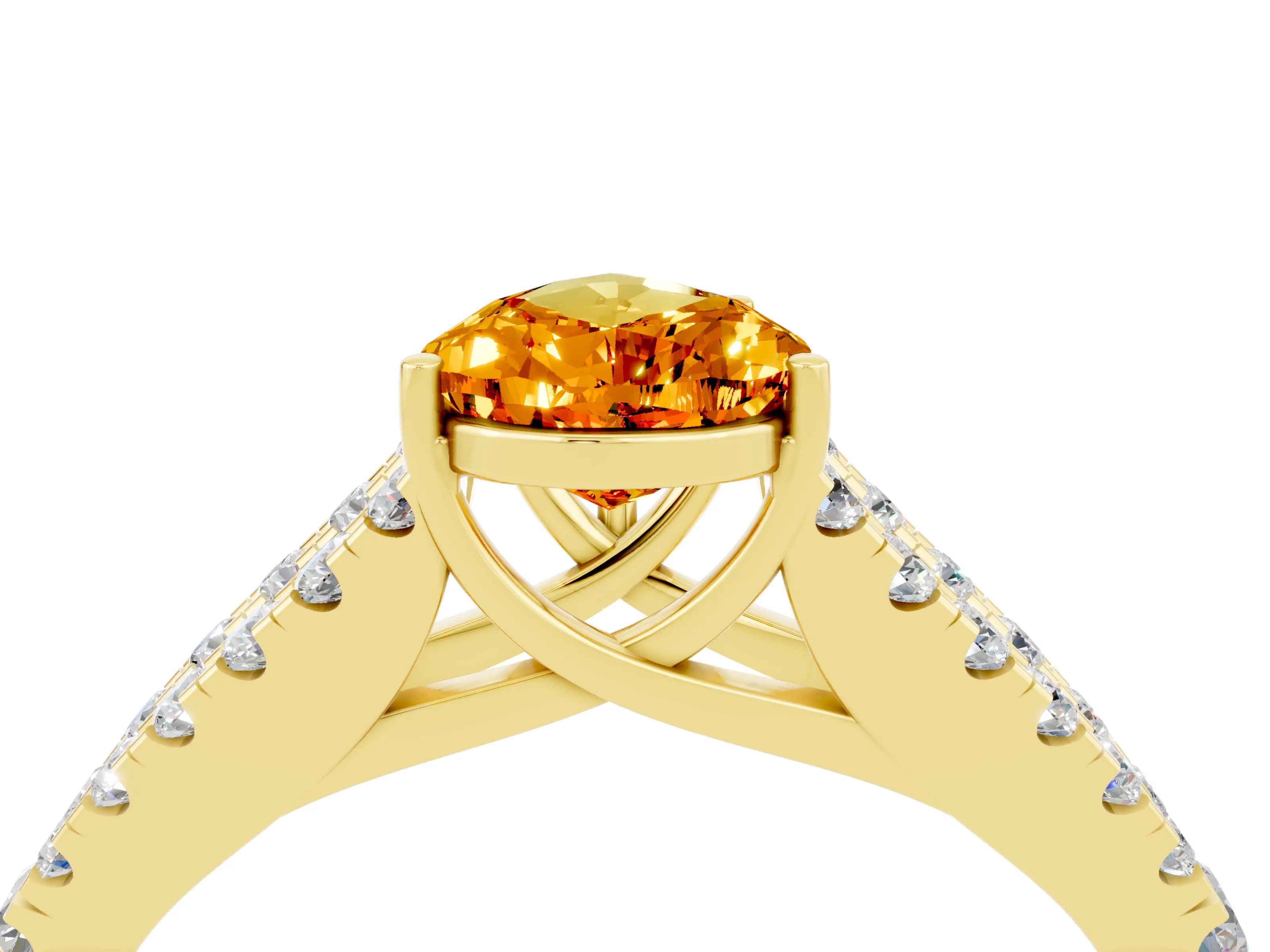 Yellow gold Pear Cut Citrine Split Shank Pavé Engagement Ring with Four-Prong Setting_16