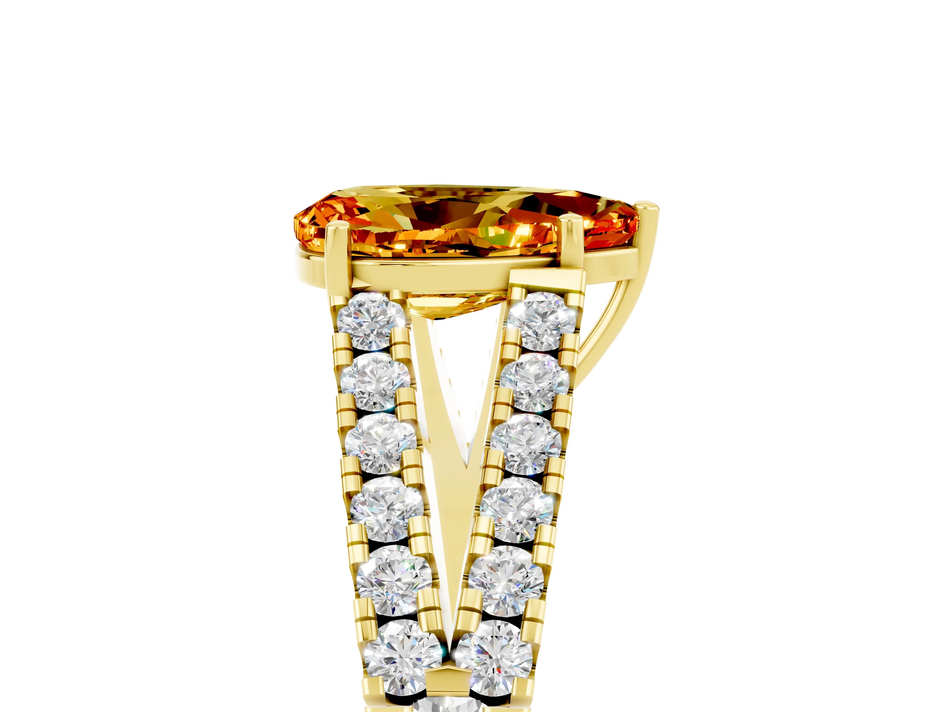 Yellow gold Pear Cut Citrine Split Shank Pavé Engagement Ring with Four-Prong Setting_17