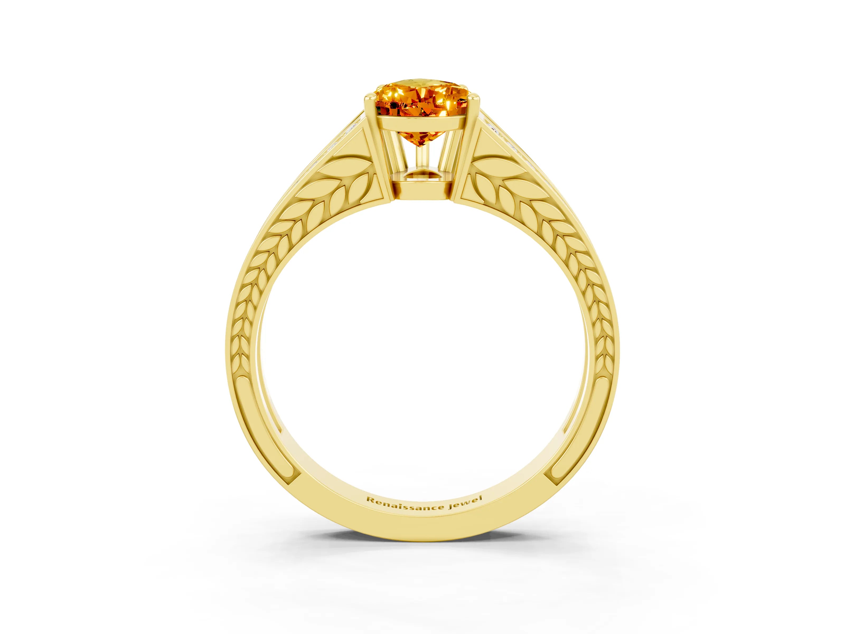 Yellow gold Pear Cut Citrine Split Shank Ring with Pavé Band and Four-Prong Setting_3