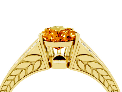 Yellow gold Pear Cut Citrine Split Shank Ring with Pavé Band and Four-Prong Setting_4