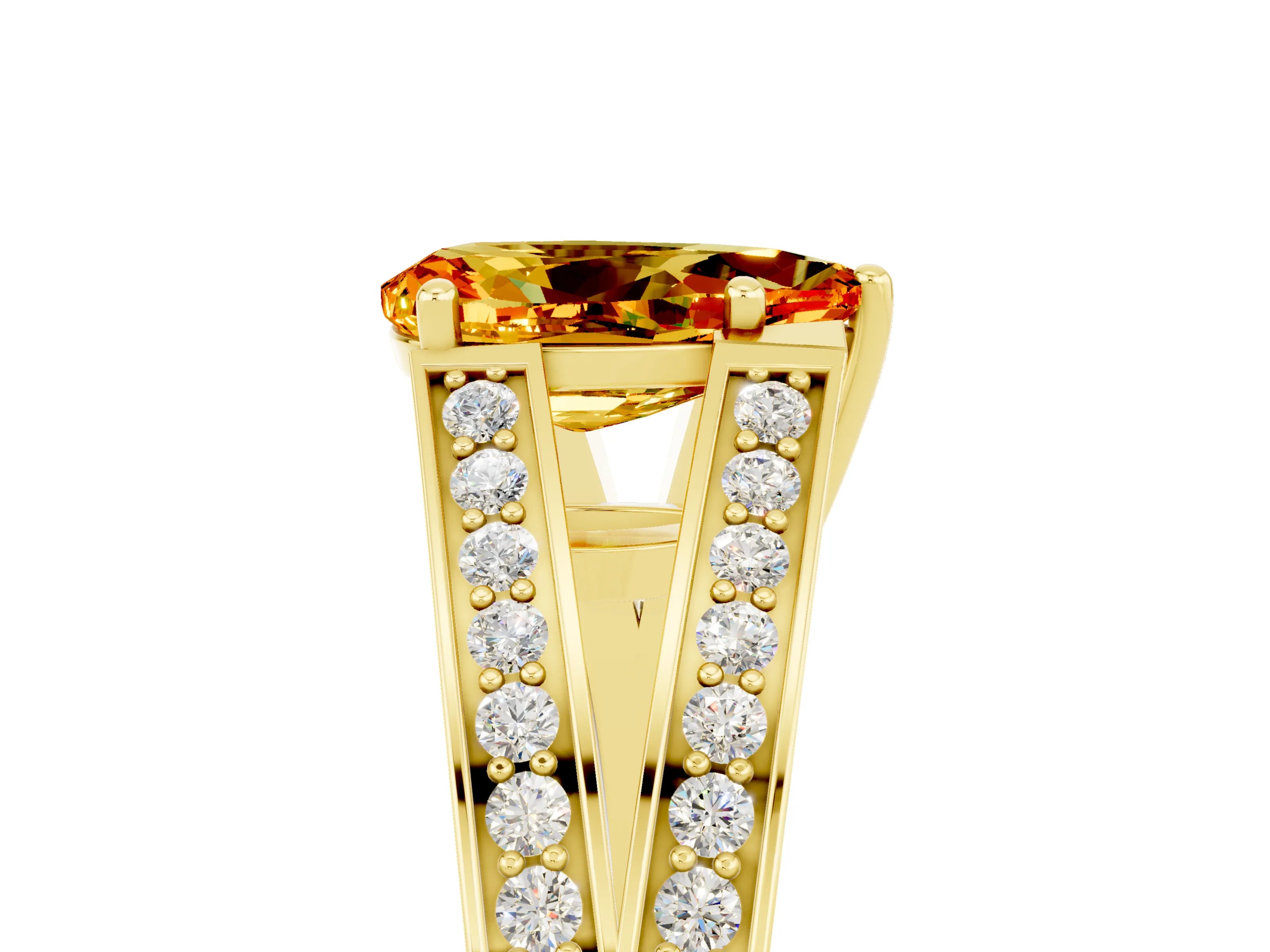 Yellow gold Pear Cut Citrine Split Shank Ring with Pavé Band and Four-Prong Setting_5
