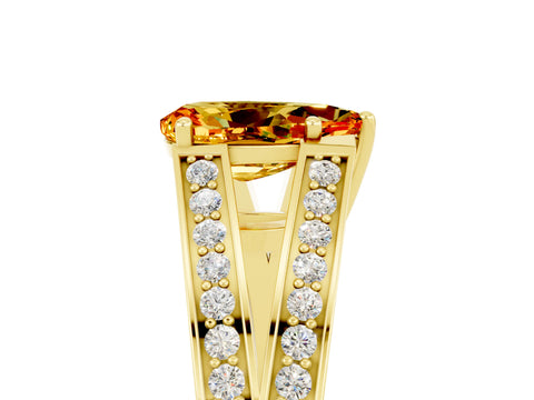 Yellow gold Pear Cut Citrine Split Shank Ring with Pavé Band and Four-Prong Setting_5