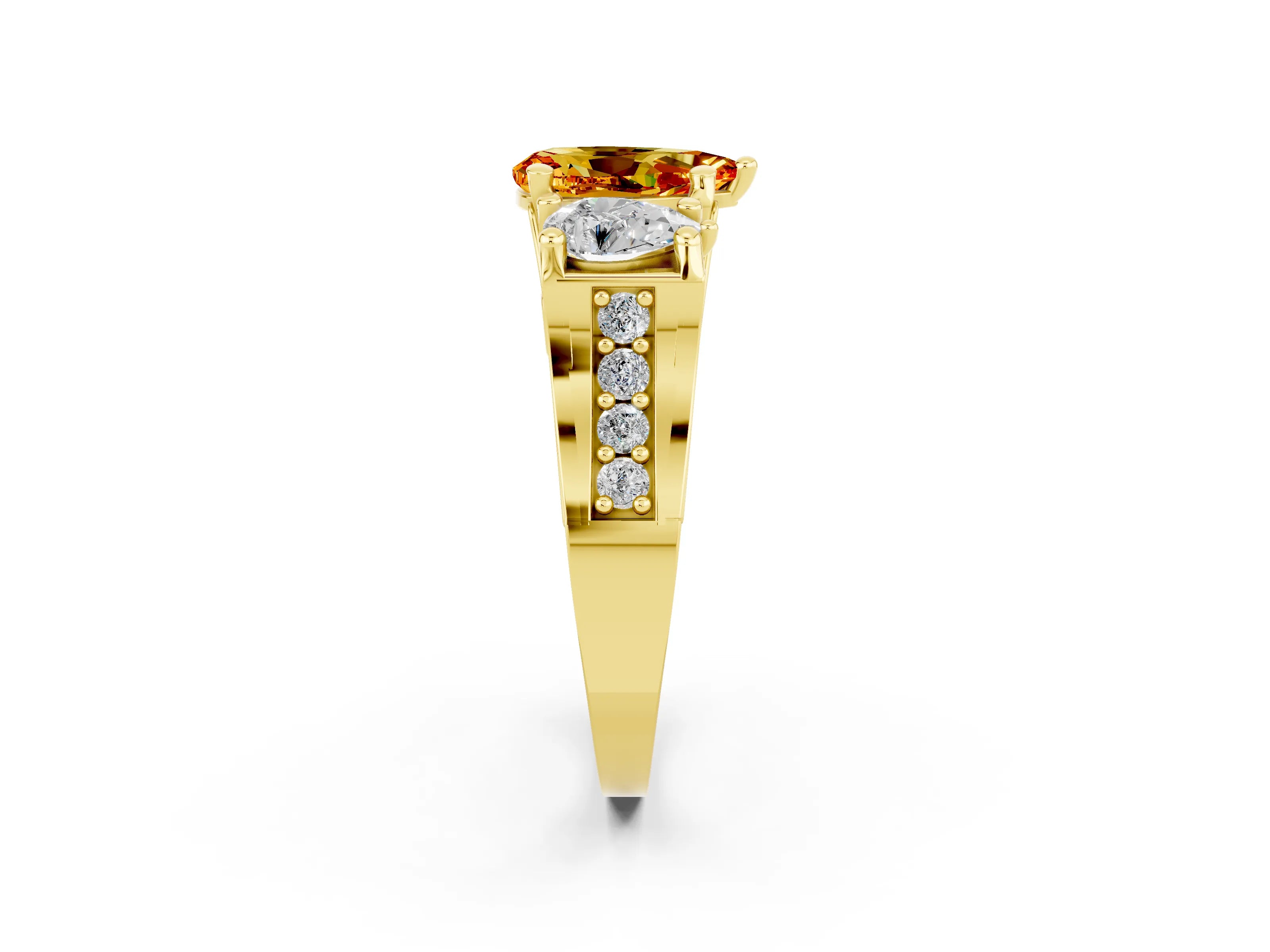 Yellow gold Pear Cut Citrine Three-Stone Ring with Channel Set Band and Four-Prong Setting_2